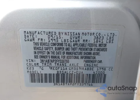 2015 Nissan Sentra S из США, поврежденный, VIN 3N1AB7AP2FY339766